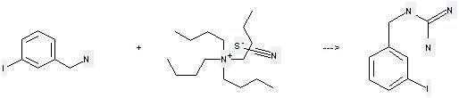 The Guanidine, N-[(3-iodophenyl)methyl]- can be obtained by reaction of  Tetrabutylammonium; thiocyanate and 3-Iodo-benzylamine.